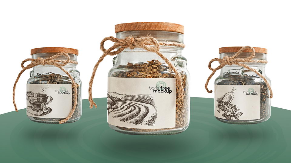 3 Glass Jars of Tea Free Mockup · Pinspiry